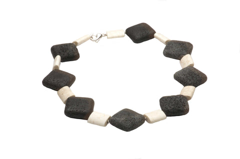 Necklace White Turquoise and Lava Rock